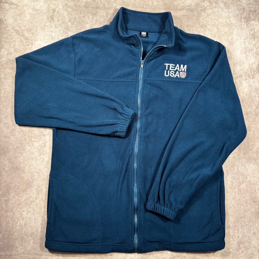 Team USA Olympic Fleece Jacket Mens XL Blue Full Zip Mock Neck Logo 587 - Picture 2 of 8
